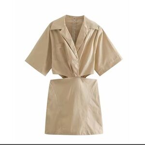 Beige Cut Out Short Sleeve Mini Dresses